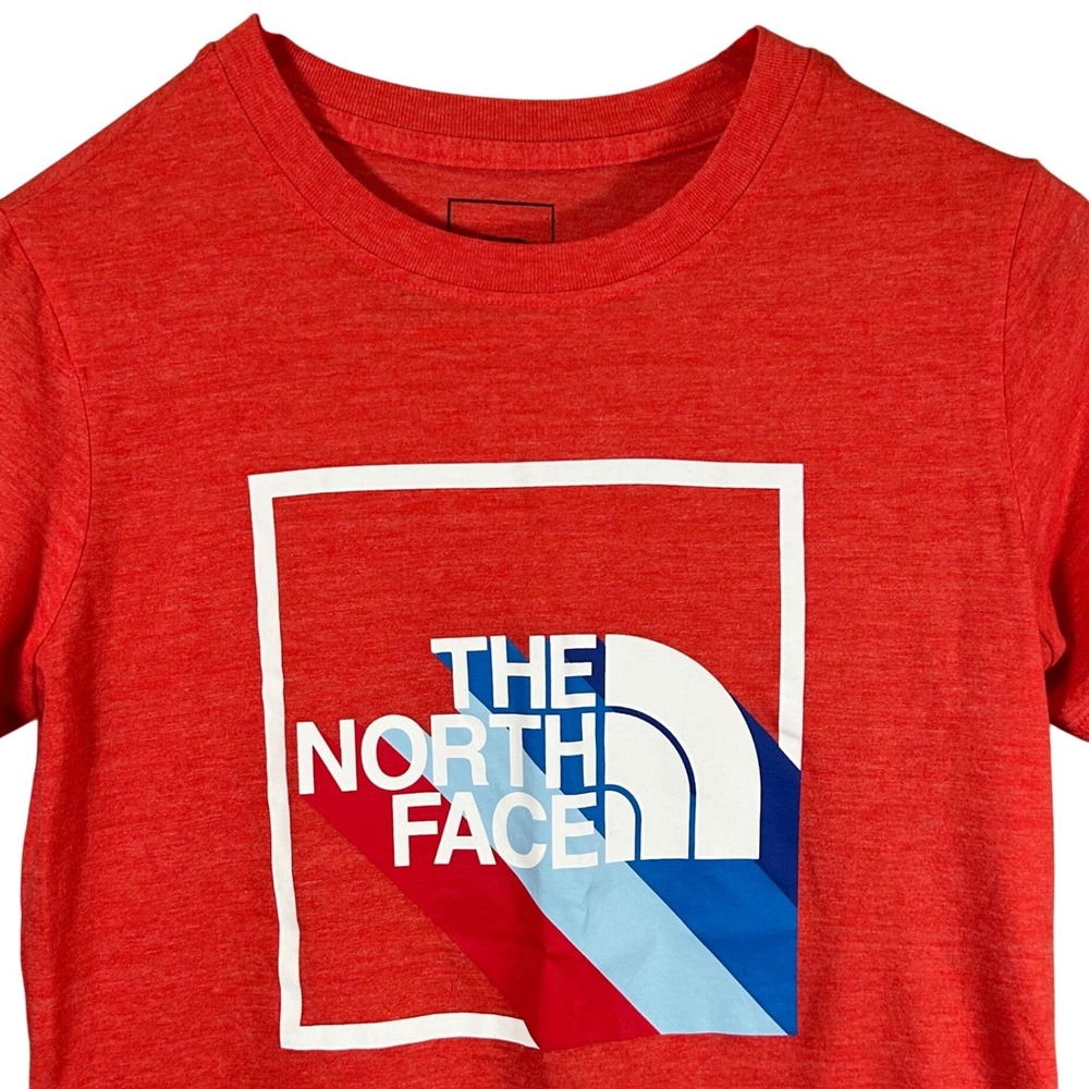 The North Face Womens Red Heather Graphic Box‎ Logo Short Sleeve T-Shirt Small